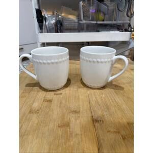 2 VTG Pier 1 Porcelain Hand Painted Pearl Edge 16oz Coffee/Tea Cups *